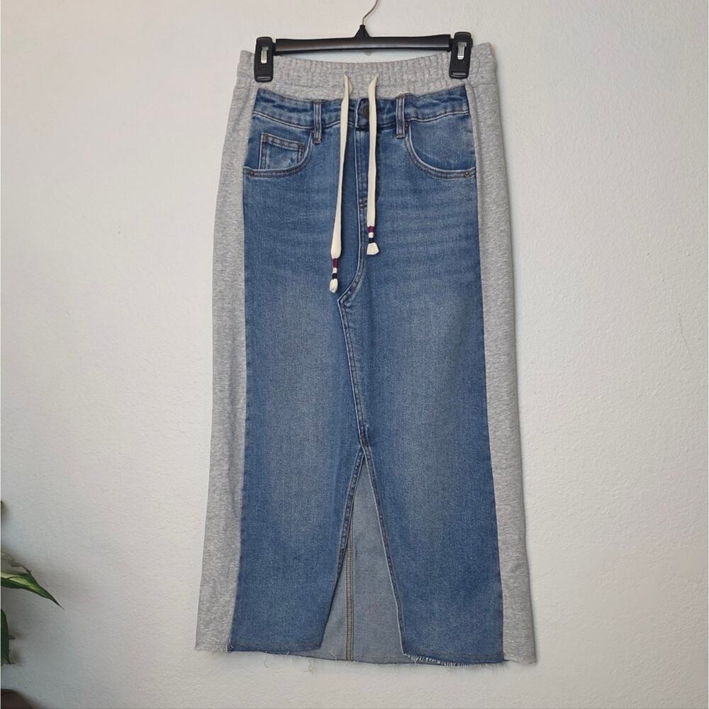 DESIGUAL Denim Hybrid Midi Skirt With Slit And Pockets Artsy Size Small - Picture 2 of 16